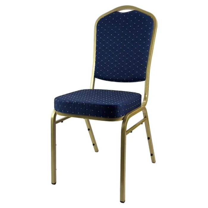 Profile view of Diamond Steel Banqueting Chair in Blue Fabric