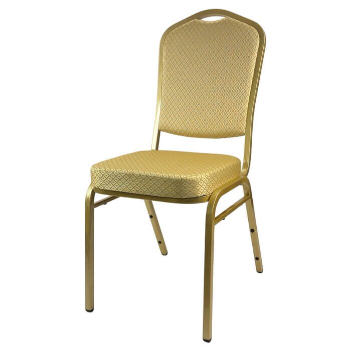 Profile view of Diamond Steel Banqueting Chair in Gold Fabric