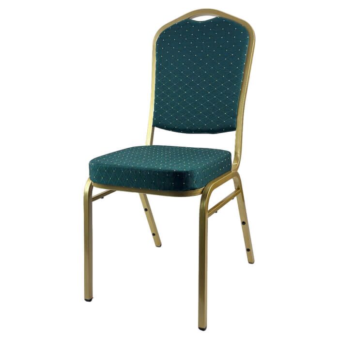Profile view of Diamond Steel Banqueting Chair in Green Fabric