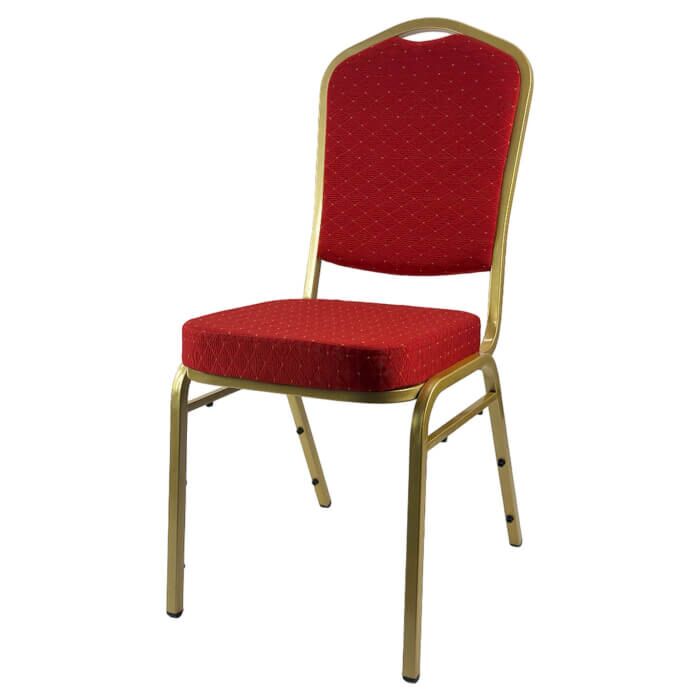 Profile view of Diamond Steel Banqueting Chair in Red Fabric