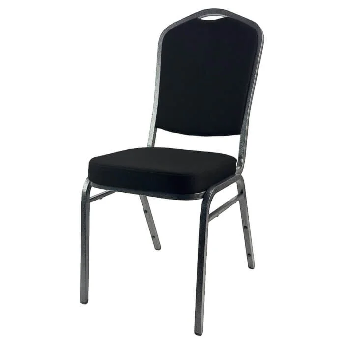 Profile view of Diamond Steel Banqueting Chair in Black Fabric