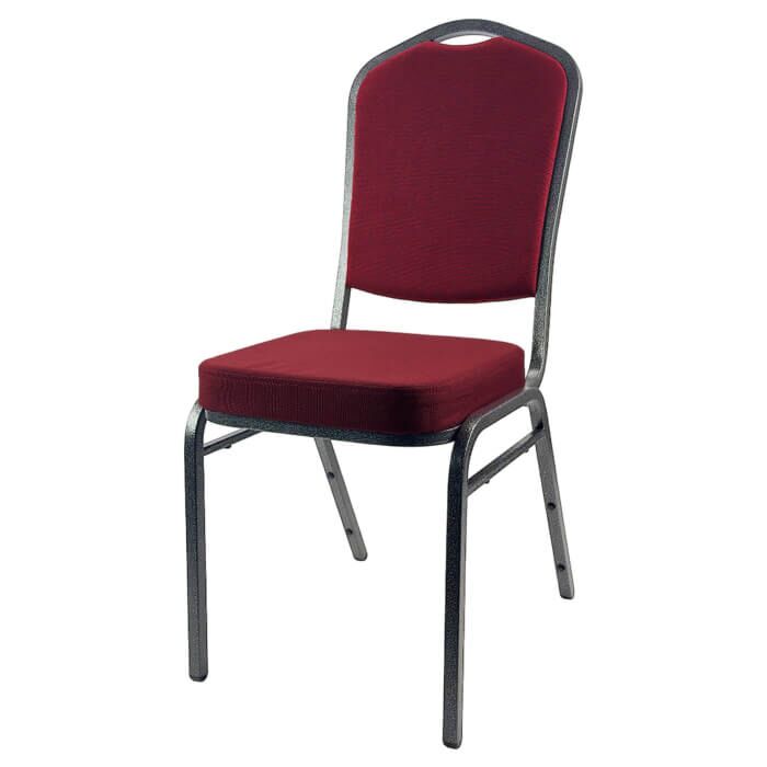 Profile view of Diamond Steel Banqueting Chair in Burgundy Fabric
