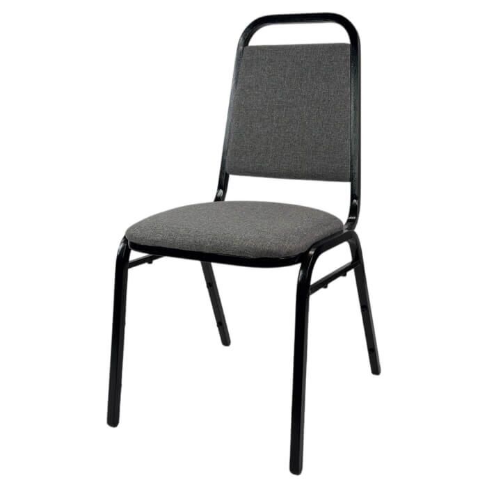 Profile view of Economy Steel Banqueting Chair in Grey Fabric