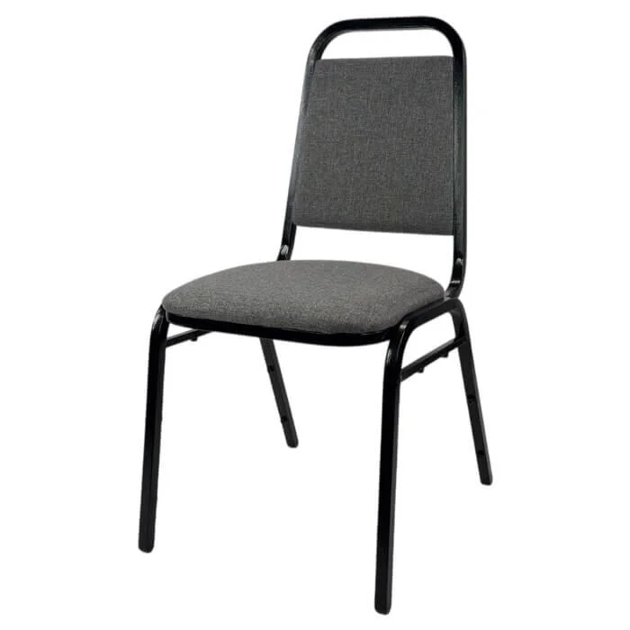 Profile view of Economy Steel Banqueting Chair in Grey Fabric