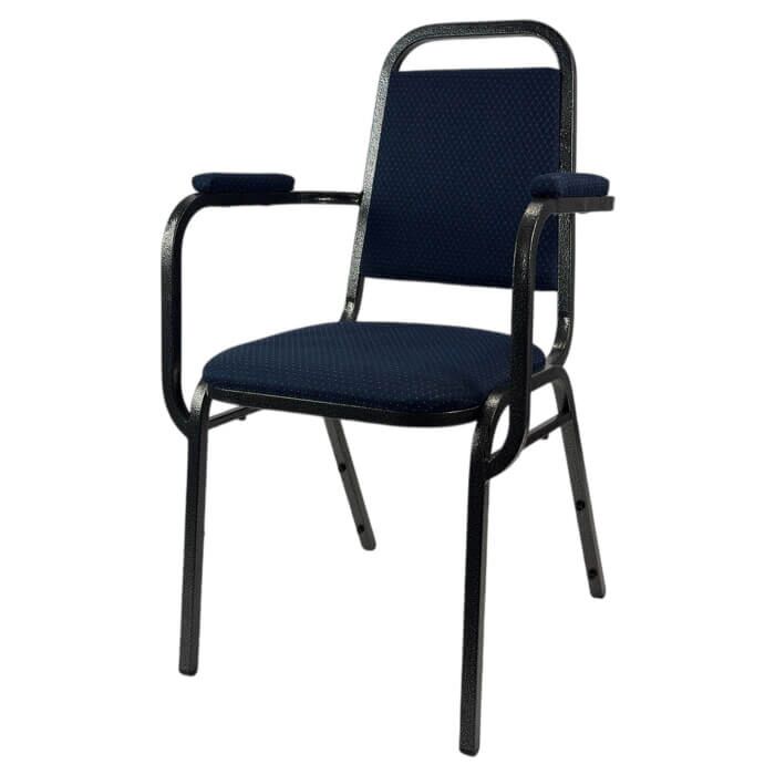 Profile view of Economy Steel Banqueting Chair with Arms in Blue Fabric