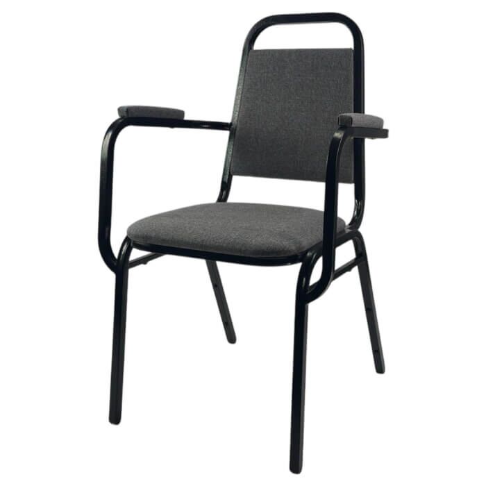 Profile view of Economy Steel Banqueting Chair with Arms in Grey Fabric