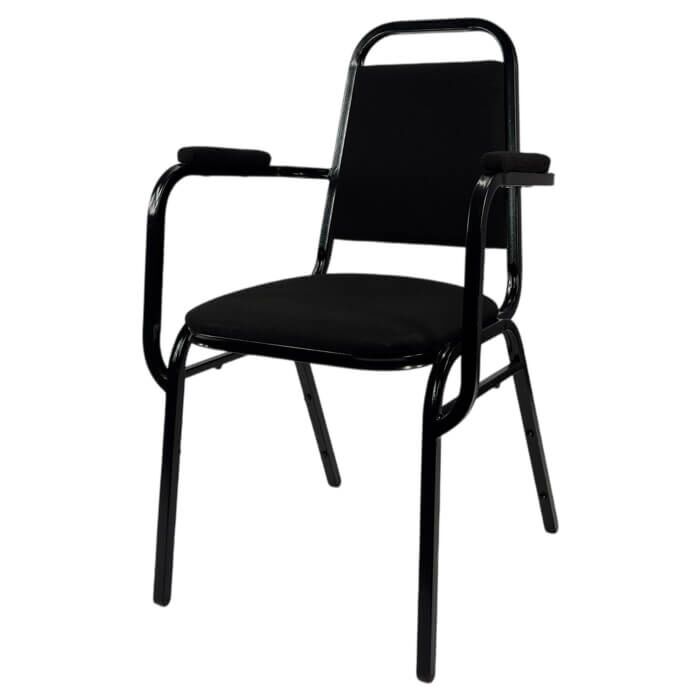 Profile view of Economy Steel Banqueting Chair with Arms in Black Fabric