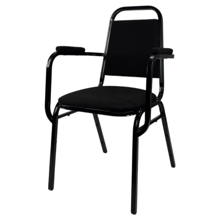 Profile view of Economy Steel Banqueting Chair with Arms in Black Fabric