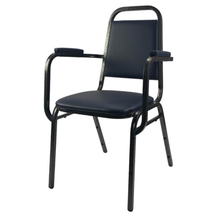 Profile view of Economy Steel Banqueting Chair with Arms in Blue Vinyl