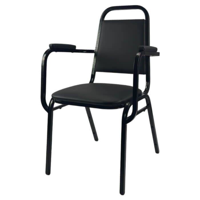 Profile view of Economy Steel Banqueting Chair with Arms in Black Vinyl