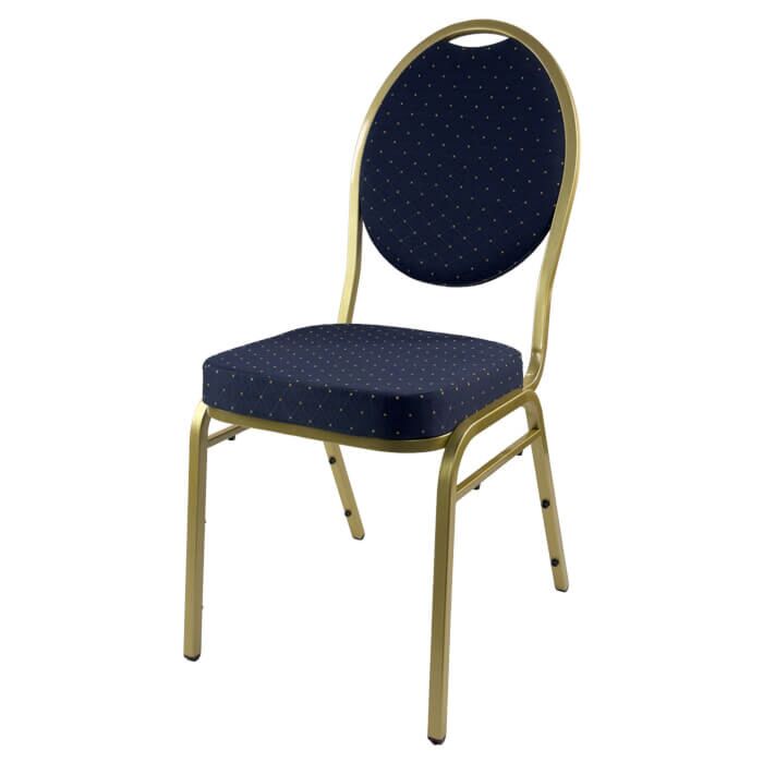 Steel Oval Back Banqueting Chair - Gold Frame Blue Fabric