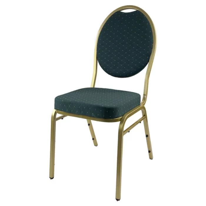 Steel Oval Back Banqueting Chair - Gold Frame Green Fabric