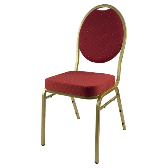 Steel Oval Back Banqueting Chair - Gold Frame Red Fabric
