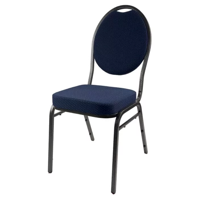 Steel Oval Back Banqueting Chair - Silver Vein Frame Blue Fabric