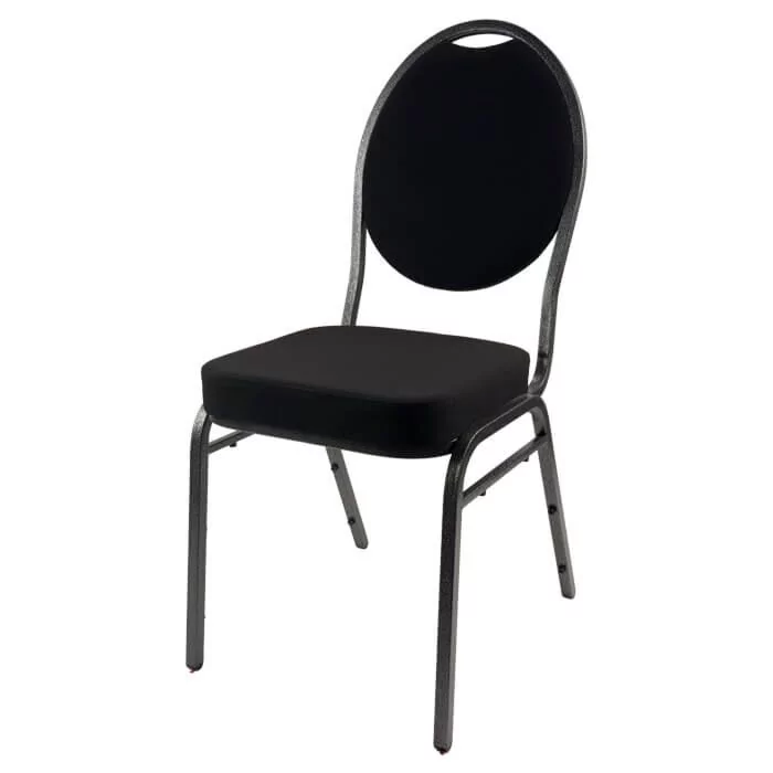Steel Oval Back Banqueting Chair - Silver Vein Frame Black Fabric