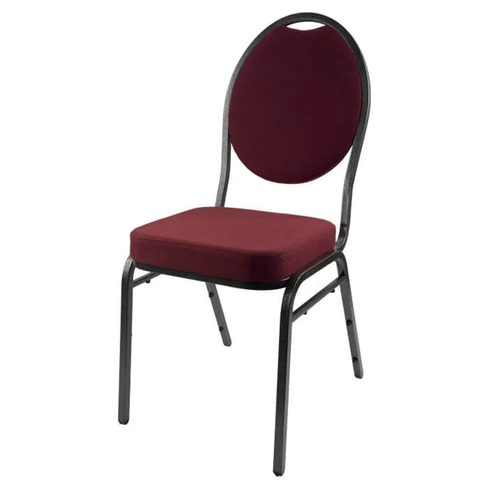 Steel Oval Back Banqueting Chair - Silver Vein Frame Burgundy Fabric