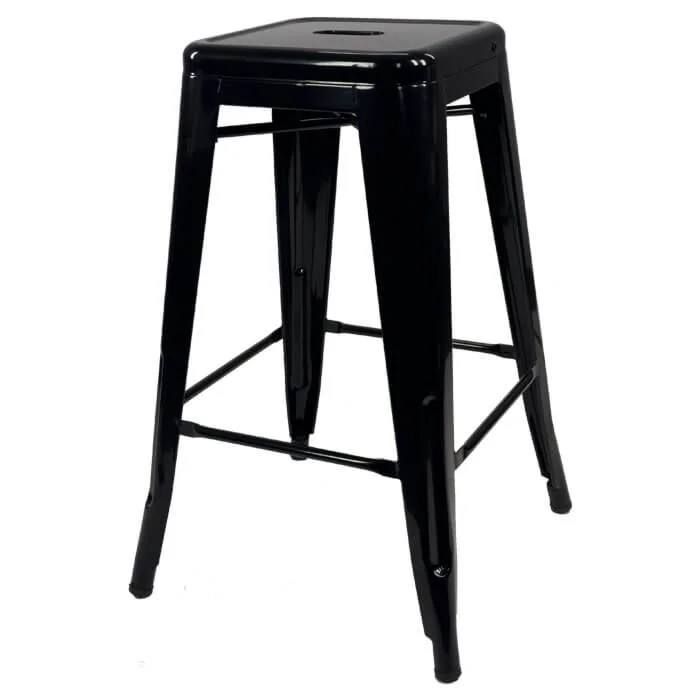 Tolix Style Breakfast Bar Stool - Gloss Black