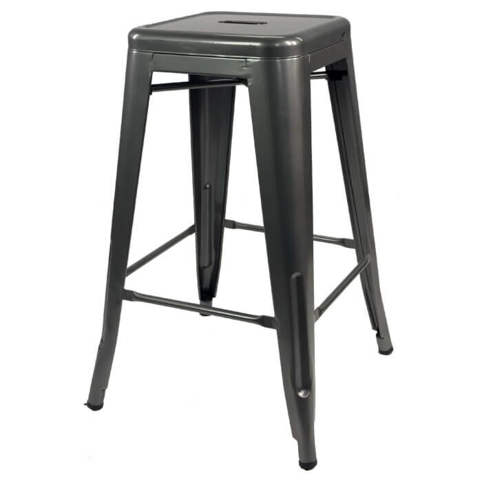 Tolix Style Breakfast Bar Stool - Gloss Gun Metal