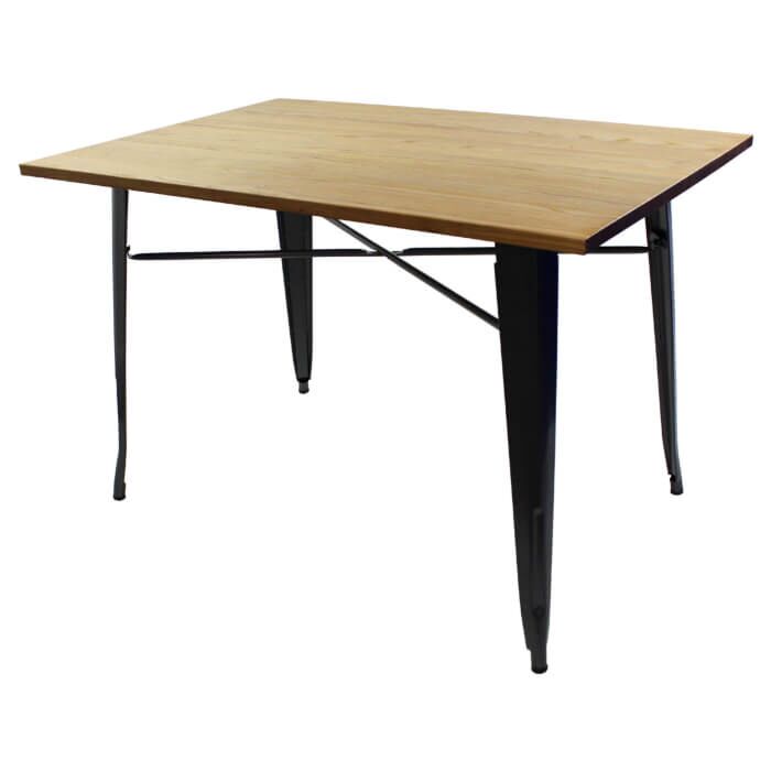 Tolix Style Dining Table - 120cm x 80cm Rectangle - Gloss Gun Metal with Light Oak Top