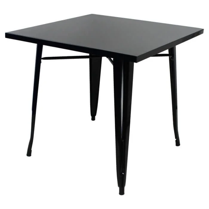 Tolix Style Dining Table - 80cm Square - Gloss Black