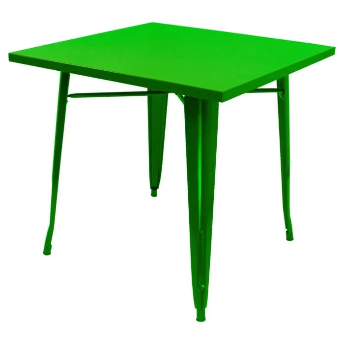 Tolix Style Dining Table - 80cm Square - Gloss Green