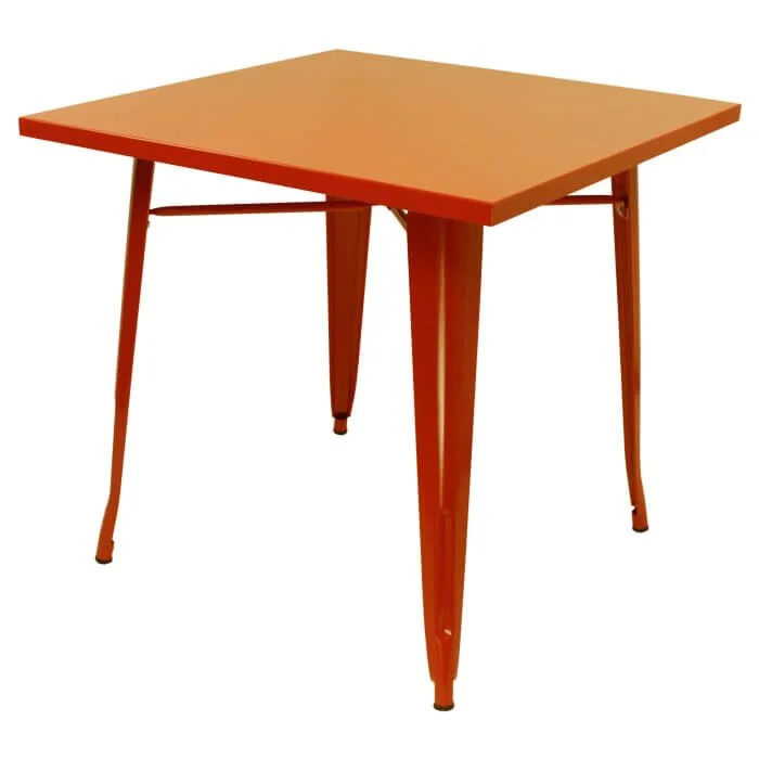 Tolix Style Dining Table - 80cm Square - Gloss Orange