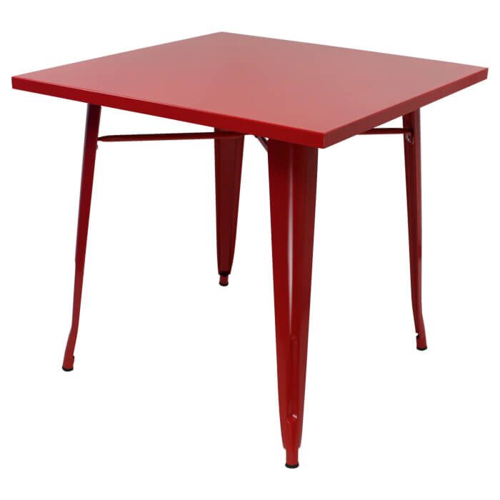 Tolix Style Dining Table - 80cm Square - Gloss Red