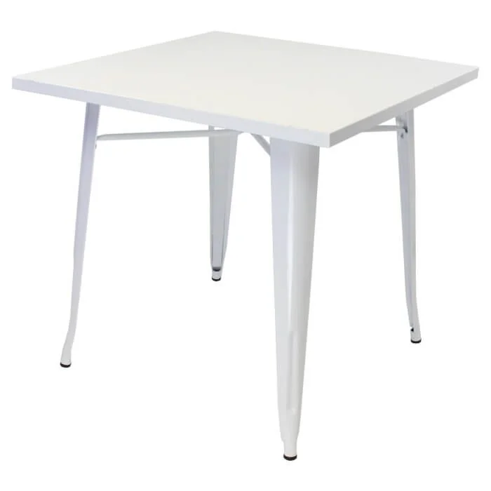 Tolix Style Dining Table - 80cm Square - Gloss White