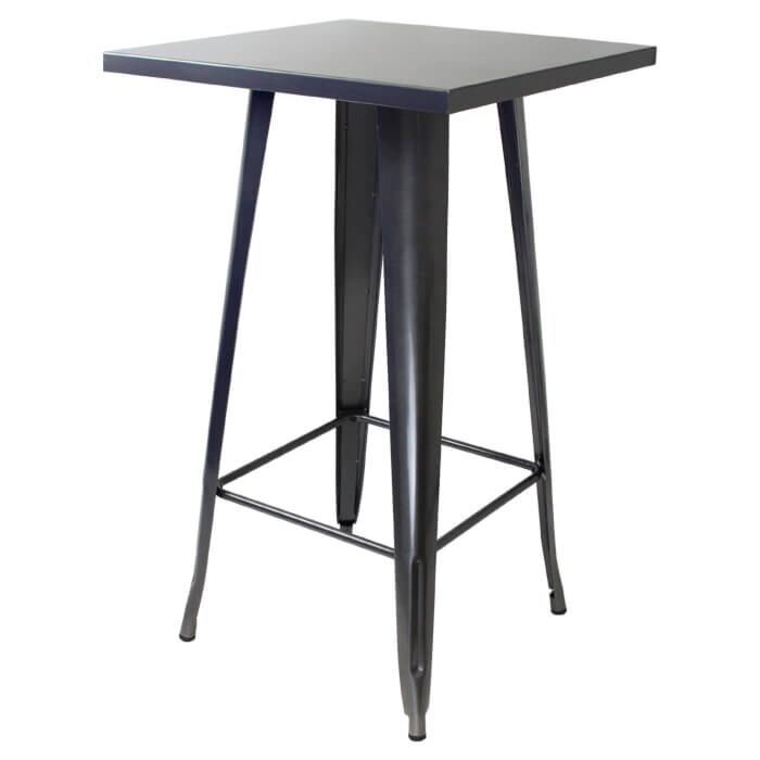 Tolix Style Bar Table - 60cm Square - Gloss Gun Metal Grey