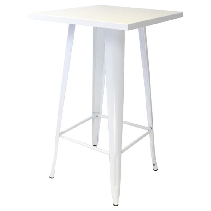 Tolix Style Bar Table - 60cm Square - Gloss White