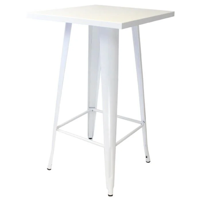 Tolix Style Bar Table - 60cm Square - Gloss White
