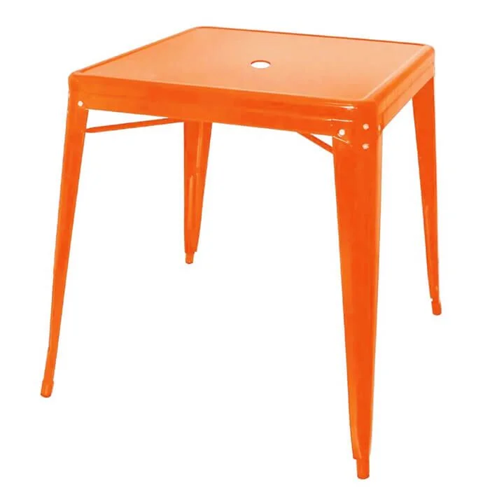Tolix Style Stacking Dining Table - 66cm Square - Gloss Orange