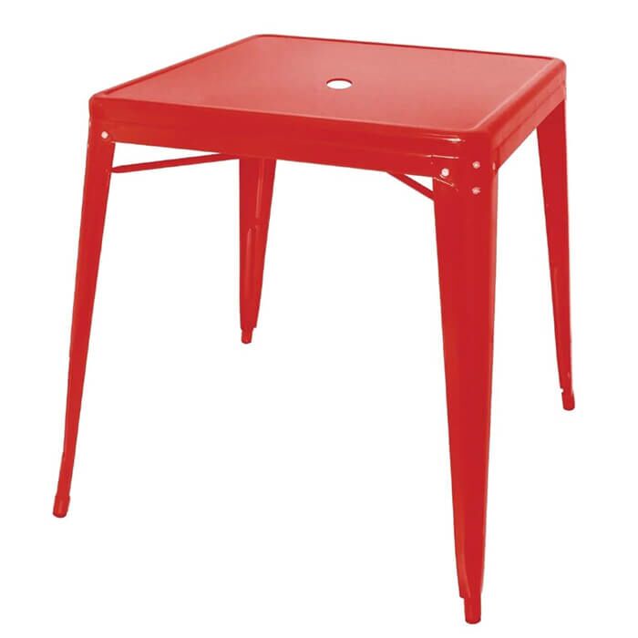 Tolix Style Stacking Dining Table - 66cm Square - Gloss Red