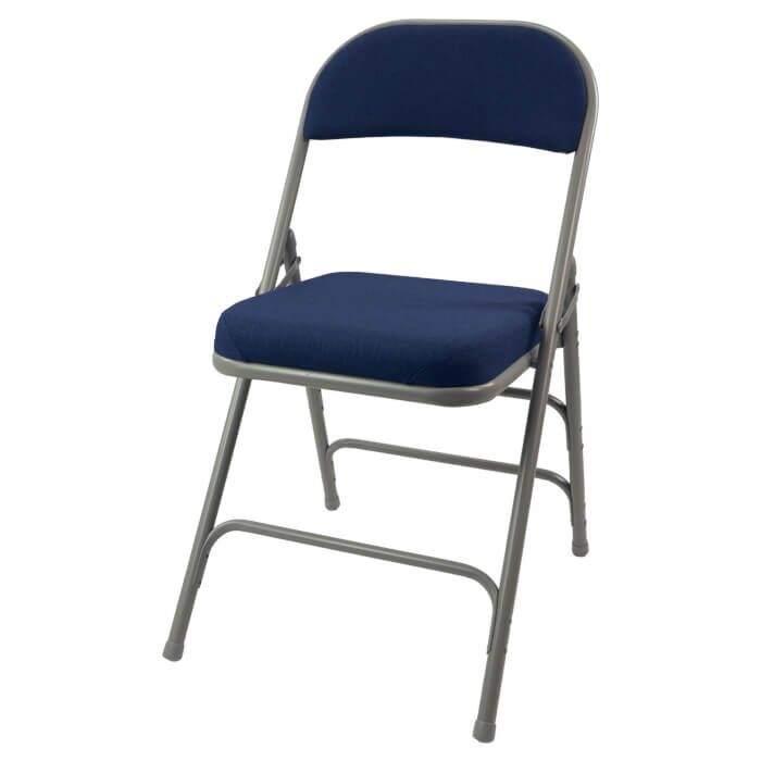 Premium Comfort Plus Extra Folding Chair Silver Frame Blue Fabric