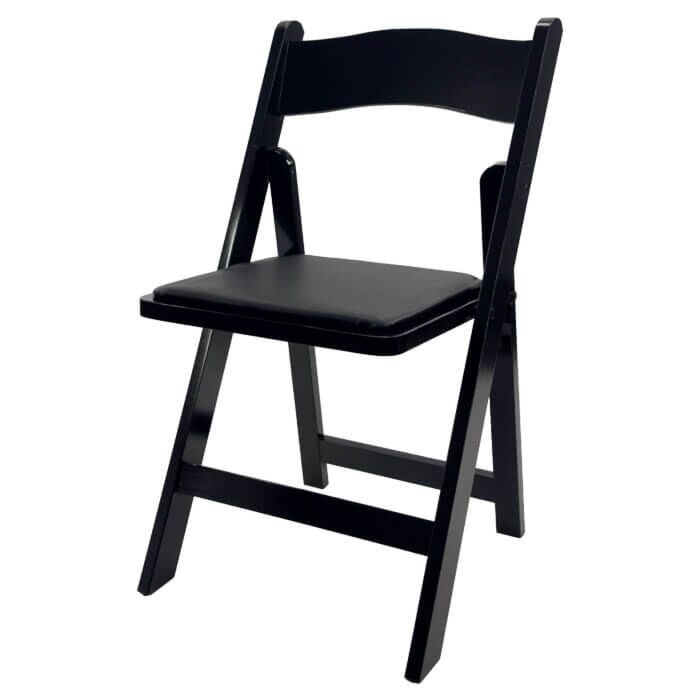 Profile view of Black Wedding Folding Chair with Black Seat