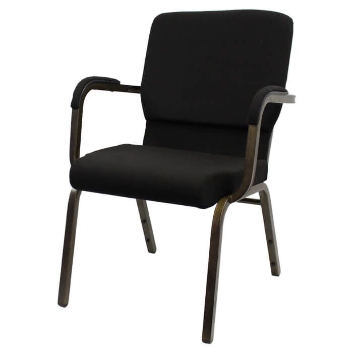 Profile view of Worship Church Chair with Arms in Black Fabric