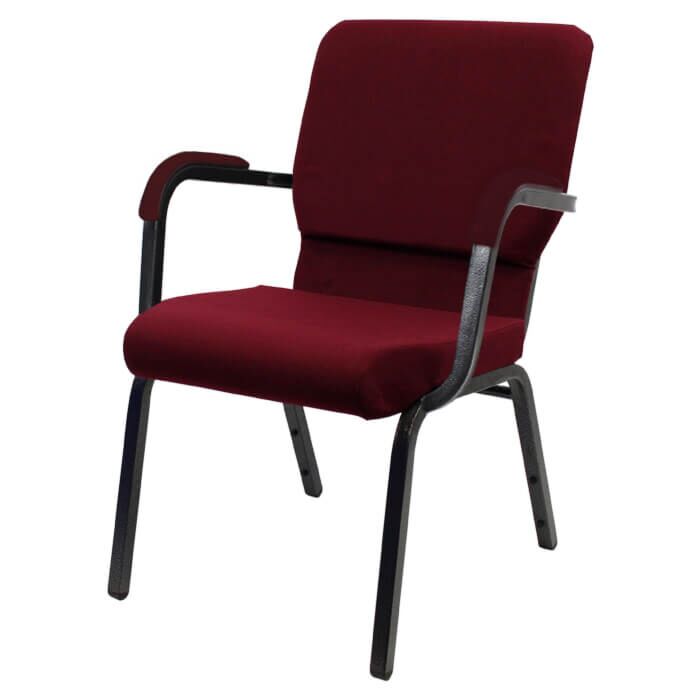 Profile view of Worship Church Chair with Arms in Burgundy Fabric