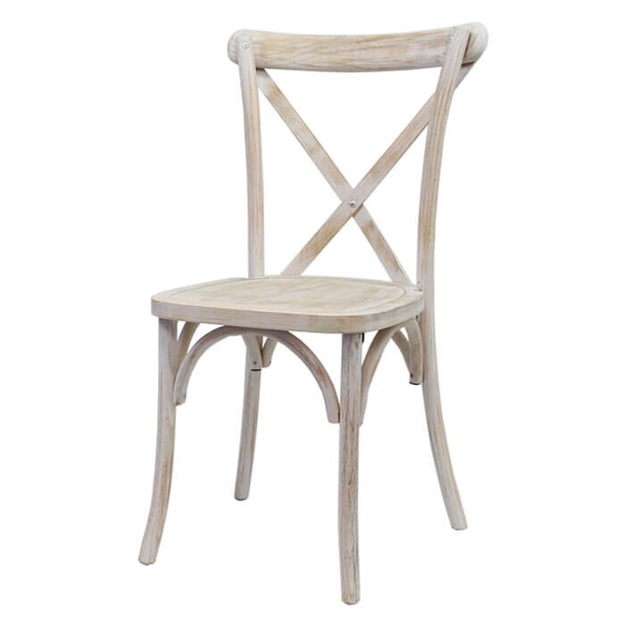 Profile view of Oak Frame Limewash Finish Crossback Banqueting Chair