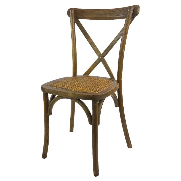Crossback Stacking Chair - Rustic Finish with Rattan Seat Pad