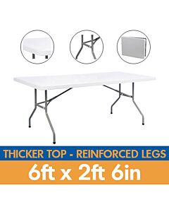 Reinforced Leg Plastic Centre Folding Table - 6ft x 2ft 6in Rectangle (180cm x 75cm)