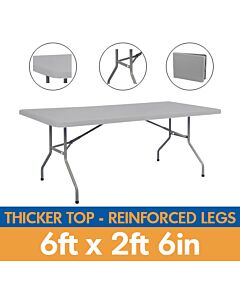 Reinforced Leg Grey Plastic Centre Folding Table - 6ft x 2ft 6in Rectangle (180cm x 75cm)