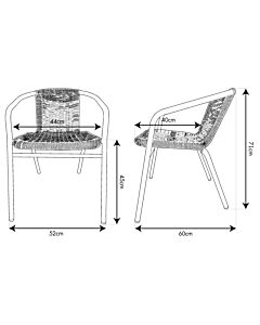 Profile view of Aluminium Wicker Chair with Arms in Natural