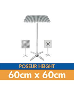 Square Flip Top Aluminium Poseur Table 60cmL x 60cmW - Height 105cm