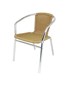 Profile view of Aluminium Wicker Chair with Arms in Natural