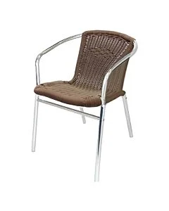 Profile view of Aluminium Wicker Chair with Arms in Brown