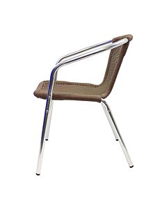 Profile view of Aluminium Wicker Chair with Arms in Brown