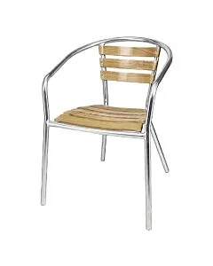 Profile view of Aluminium Wood Bistro Chair with Arms 