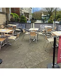 Profile view of Aluminium Wood Bistro Chair with Arms 