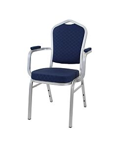 Profile view of Diamond Aluminium Banqueting Chair with Arms in Blue Fabric