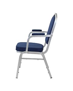 Profile view of Diamond Aluminium Banqueting Chair with Arms in Blue Fabric
